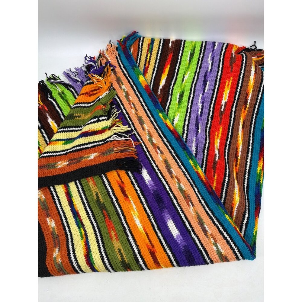 Handmade Multicolor Knitted Afghan/Throw 52x81 Inches With Fringe